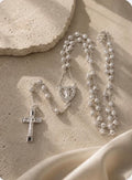 Collar Rosario Corazón Guadalupano 5103 Oro Laminado 18K Blanco Circonia Blanca