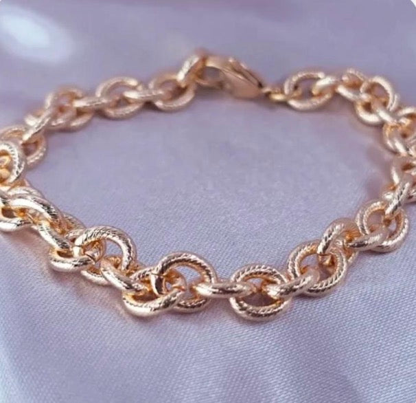 Pulsera Eslabones Ovalados Texturizados Cuerda Oro Dorado Talla 2010