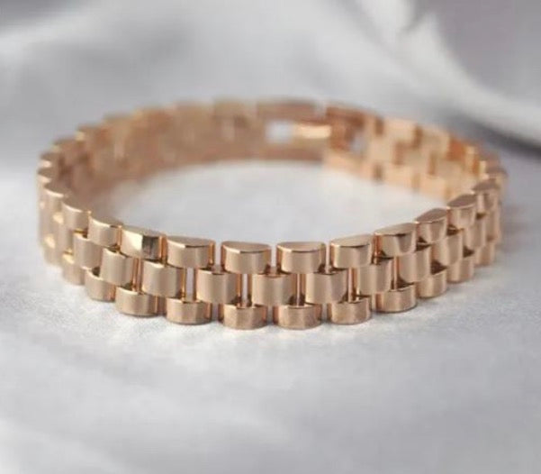 Pulsera Eslabones Tipo Rolex Gruesa Oro Dorado Talla 1810